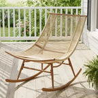 ModernLuxe Outdoor Rocking Chair, Weather-Resistant PE Rattan Patio Rocker with Sturdy Metal Frame, Ergonomic Curved Lounge Chair, Beige