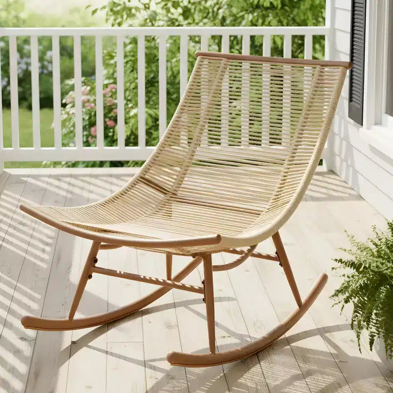 ModernLuxe Outdoor Rocking Chair, Weather-Resistant PE Rattan Patio Rocker with Sturdy Metal Frame, Ergonomic Curved Lounge Chair, Beige