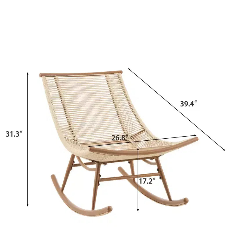 ModernLuxe Outdoor Rocking Chair, Weather-Resistant PE Rattan Patio Rocker with Sturdy Metal Frame, Ergonomic Curved Lounge Chair, Beige