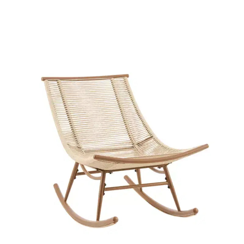 ModernLuxe Outdoor Rocking Chair, Weather-Resistant PE Rattan Patio Rocker with Sturdy Metal Frame, Ergonomic Curved Lounge Chair, Beige