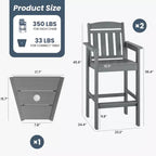 GDFStudio Laura Tall Adirondack Outdoor Bar Stools with Tray (Set of 2)