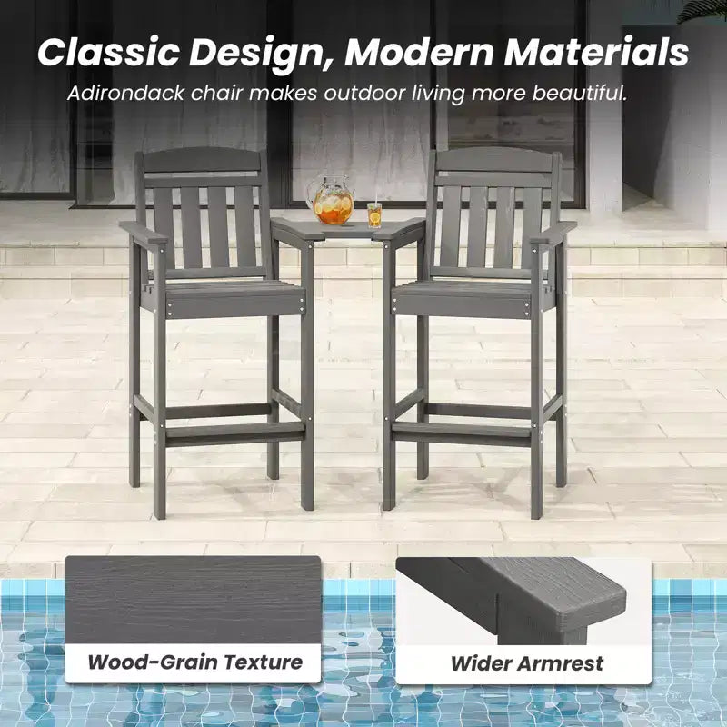 GDFStudio Laura Tall Adirondack Outdoor Bar Stools with Tray (Set of 2)
