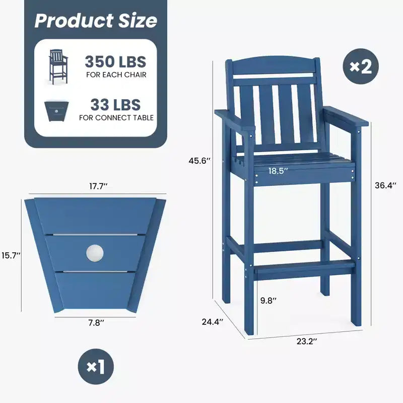 GDFStudio Laura Tall Adirondack Outdoor Bar Stools with Tray (Set of 2)
