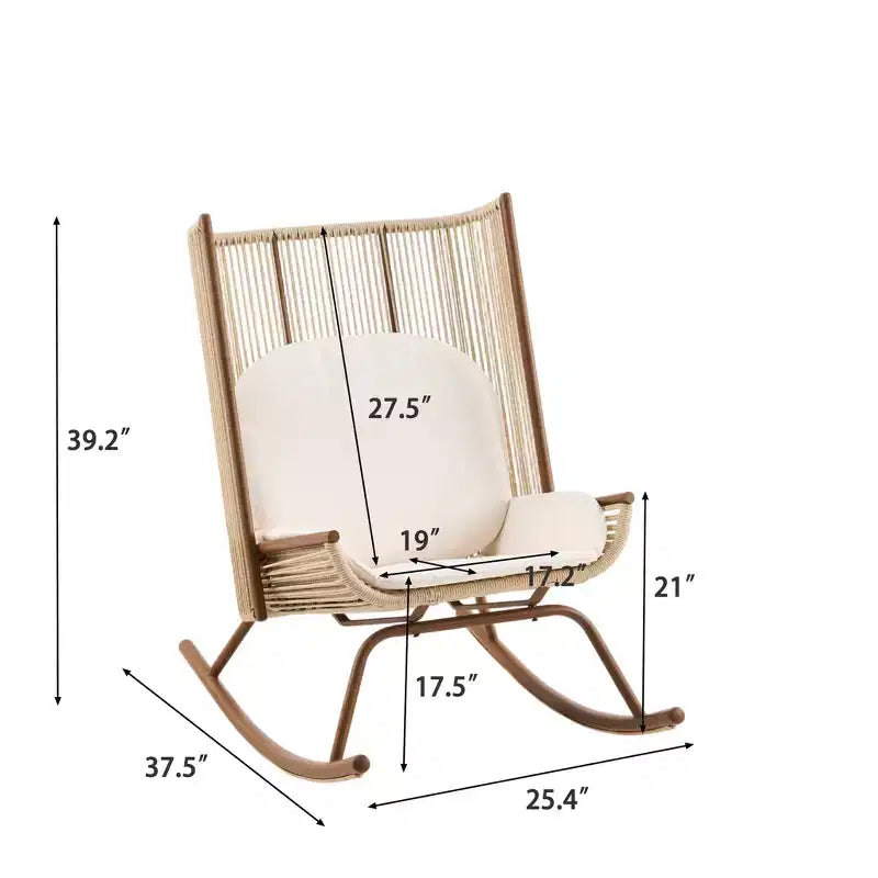 ModernLuxe Sedia a Dondolo da Esterno con Schienale ad Arco Alto e Cuscino, Dondolo da Patio in Rattan PE, Sedia a Sdraio Moderna in Vimini