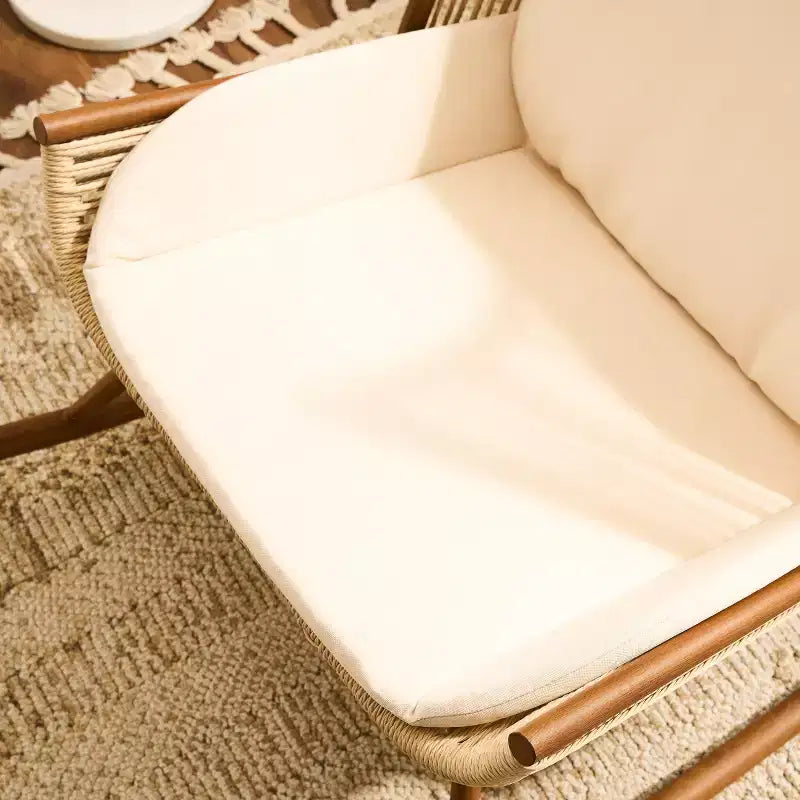 ModernLuxe Sedia a Dondolo da Esterno con Schienale ad Arco Alto e Cuscino, Dondolo da Patio in Rattan PE, Sedia a Sdraio Moderna in Vimini