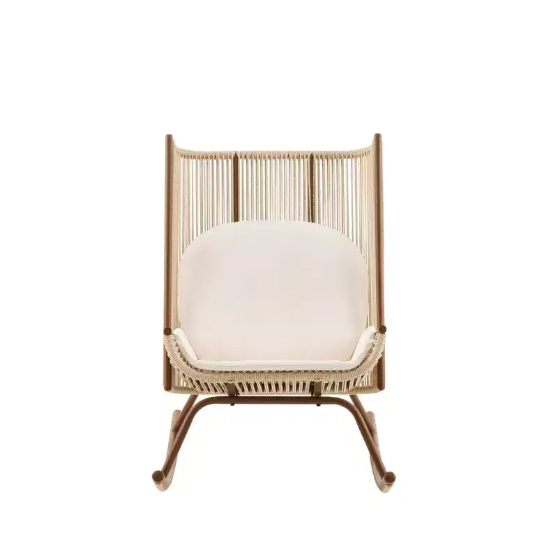 ModernLuxe Sedia a Dondolo da Esterno con Schienale ad Arco Alto e Cuscino, Dondolo da Patio in Rattan PE, Sedia a Sdraio Moderna in Vimini