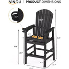VINGLI Tall Adirondack Chair, All-Weather Plastic Adirondack Chair with Cup Holder Heavy-Duty Outdoor Barstools