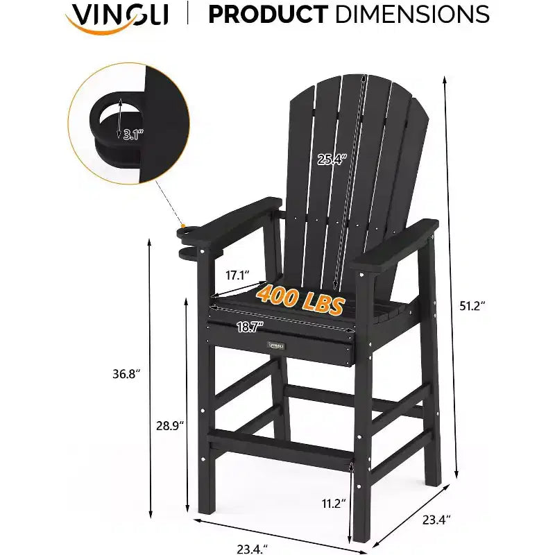 VINGLI Tall Adirondack Chair, All-Weather Plastic Adirondack Chair with Cup Holder Heavy-Duty Outdoor Barstools