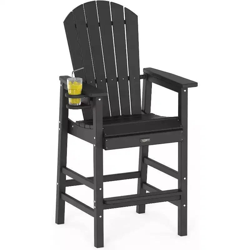 VINGLI Tall Adirondack Chair, All-Weather Plastic Adirondack Chair with Cup Holder Heavy-Duty Outdoor Barstools