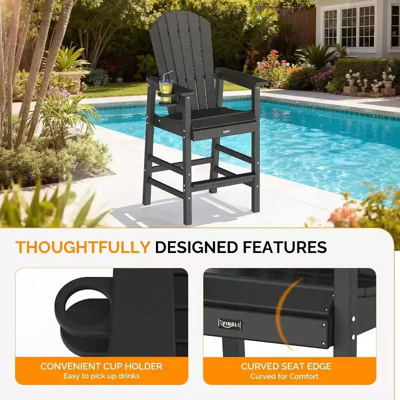 VINGLI Tall Adirondack Chair, All-Weather Plastic Adirondack Chair with Cup Holder Heavy-Duty Outdoor Barstools