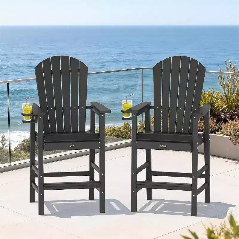 VINGLI Tall Adirondack Chair, All-Weather Plastic Adirondack Chair with Cup Holder Heavy-Duty Outdoor Barstools