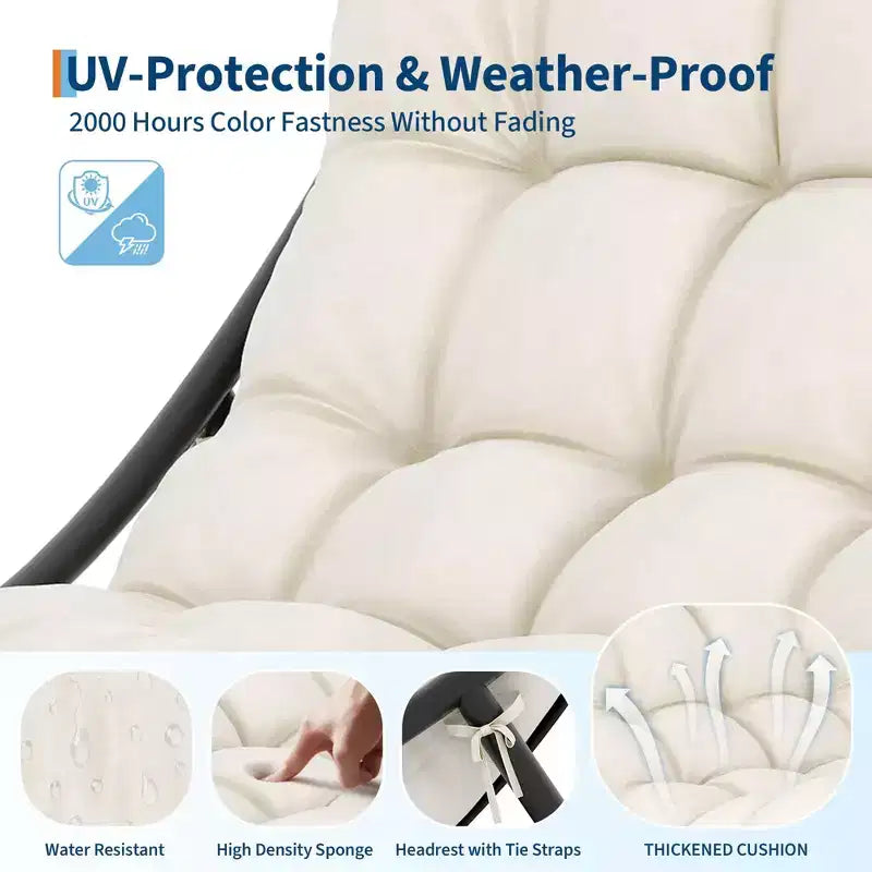 Outdoor Rocking Chair with Adjustable Papasan Design, Durable Metal Frame, Waterproof Comfort Cushion for Patio, Porch, Garden & Indoor Living Room