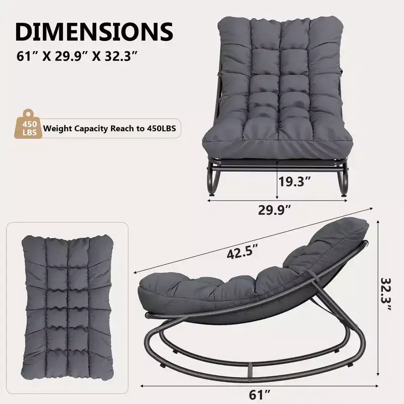 Outdoor Rocking Chair with Adjustable Papasan Design, Durable Metal Frame, Waterproof Comfort Cushion for Patio, Porch, Garden & Indoor Living Room