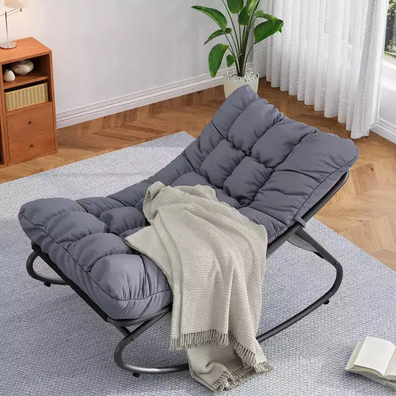 Outdoor Rocking Chair with Adjustable Papasan Design, Durable Metal Frame, Waterproof Comfort Cushion for Patio, Porch, Garden & Indoor Living Room