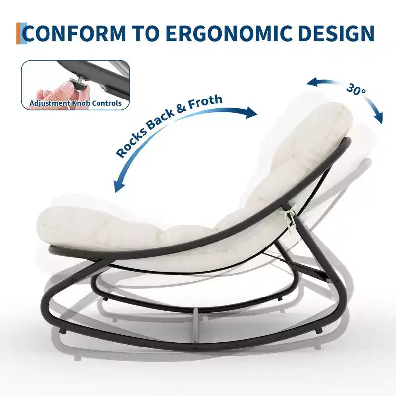 Outdoor Rocking Chair with Adjustable Papasan Design, Durable Metal Frame, Waterproof Comfort Cushion for Patio, Porch, Garden & Indoor Living Room