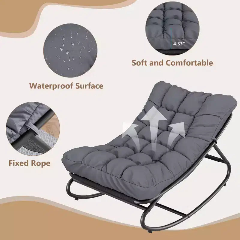 Outdoor Rocking Chair with Adjustable Papasan Design, Durable Metal Frame, Waterproof Comfort Cushion for Patio, Porch, Garden & Indoor Living Room