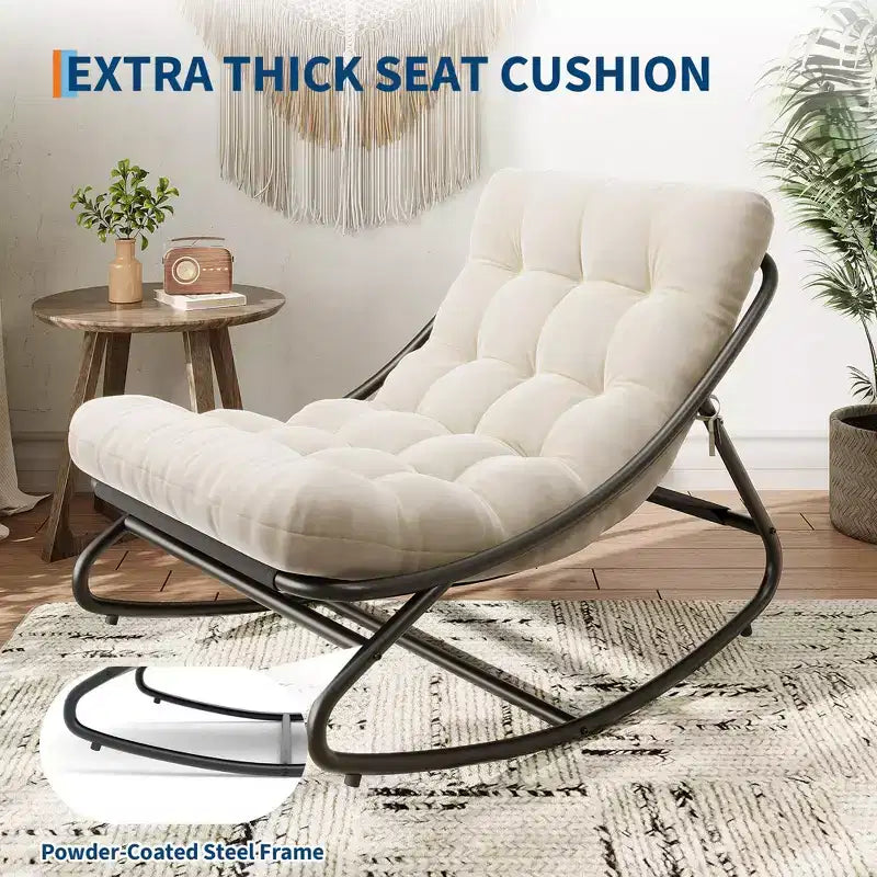 Outdoor Rocking Chair with Adjustable Papasan Design, Durable Metal Frame, Waterproof Comfort Cushion for Patio, Porch, Garden & Indoor Living Room