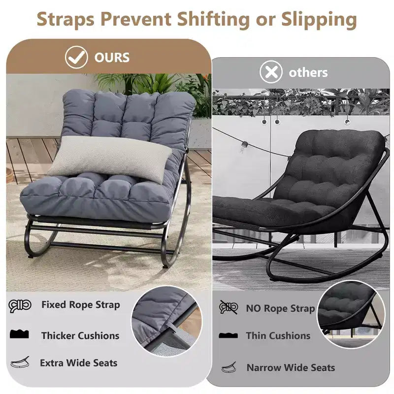 Outdoor Rocking Chair with Adjustable Papasan Design, Durable Metal Frame, Waterproof Comfort Cushion for Patio, Porch, Garden & Indoor Living Room