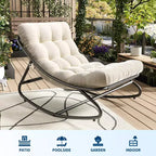 Outdoor Rocking Chair with Adjustable Papasan Design, Durable Metal Frame, Waterproof Comfort Cushion for Patio, Porch, Garden & Indoor Living Room