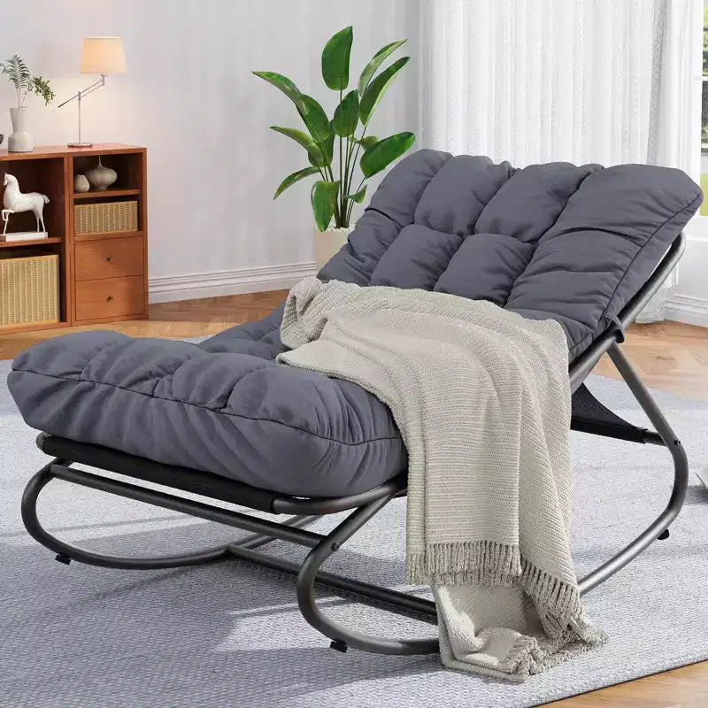 Sedia a Dondolo da Esterno con Design Papasan Regolabile, Telaio in Metallo Durevole, Cuscino Impermeabile Confortevole per Patio, Portico, Giardino e Soggiorno Interno
