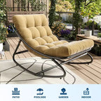 Poltrona a dondolo Papasan a forma di uovo con cuscino - Capacità 204 kg, telaio in ferro verniciato a polvere, reclinabile per interni/esterni per soggiorno, patio, portico, giardino