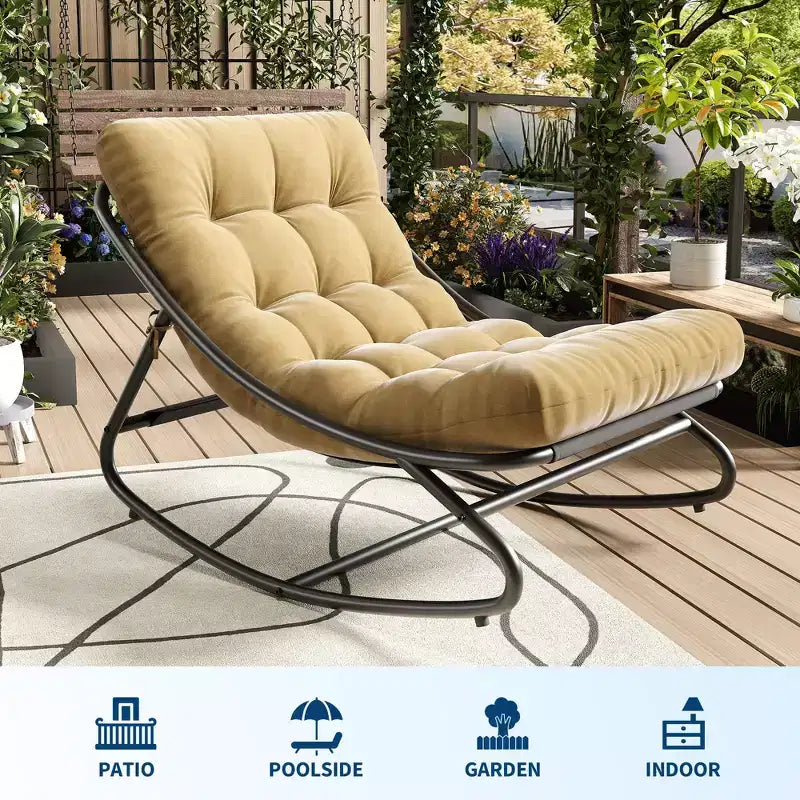 Poltrona a dondolo Papasan a forma di uovo con cuscino - Capacità 204 kg, telaio in ferro verniciato a polvere, reclinabile per interni/esterni per soggiorno, patio, portico, giardino