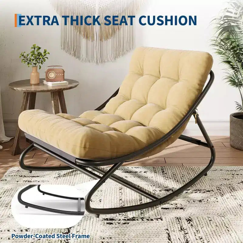 Poltrona a dondolo Papasan a forma di uovo con cuscino - Capacità 204 kg, telaio in ferro verniciato a polvere, reclinabile per interni/esterni per soggiorno, patio, portico, giardino