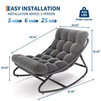 Poltrona a dondolo Papasan a forma di uovo con cuscino - Capacità 204 kg, telaio in ferro verniciato a polvere, reclinabile per interni/esterni per soggiorno, patio, portico, giardino