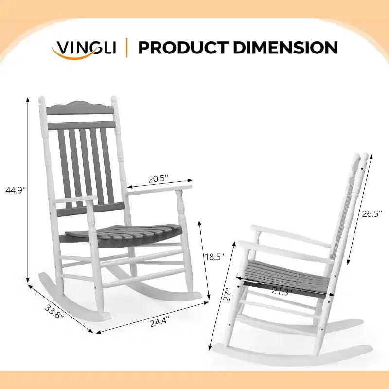 VINGLI Wooden Rocking Chair, Outdoor Chair with 450 lbs Support, Relaxing Rocker with Solid Wood High Back Seat Reclining Seat for Deck, Garden