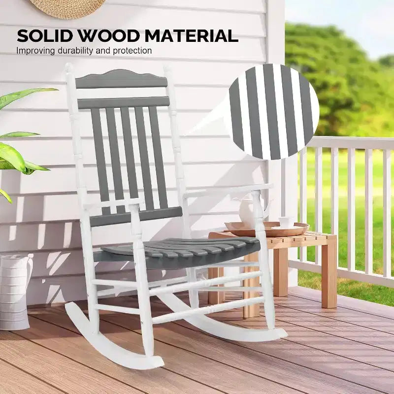 VINGLI Wooden Rocking Chair, Outdoor Chair with 450 lbs Support, Relaxing Rocker with Solid Wood High Back Seat Reclining Seat for Deck, Garden