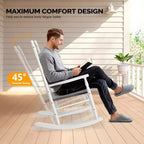 VINGLI Wooden Rocking Chair, Outdoor Chair with 450 lbs Support, Relaxing Rocker with Solid Wood High Back Seat Reclining Seat for Deck, Garden