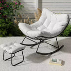 Sedia a dondolo Papasan da esterno in rattan con poggiapiedi, poltrona reclinabile e poggiapiedi da patio di grandi dimensioni, dondolo a uovo con struttura in metallo per balcone, cortile, portico, camera da letto
