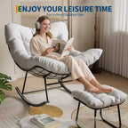 Sedia a dondolo Papasan da esterno in rattan con poggiapiedi, poltrona reclinabile e poggiapiedi da patio di grandi dimensioni, dondolo a uovo con struttura in metallo per balcone, cortile, portico, camera da letto