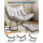 Sedia a dondolo Papasan da esterno in rattan con poggiapiedi, poltrona reclinabile e poggiapiedi da patio di grandi dimensioni, dondolo a uovo con struttura in metallo per balcone, cortile, portico, camera da letto