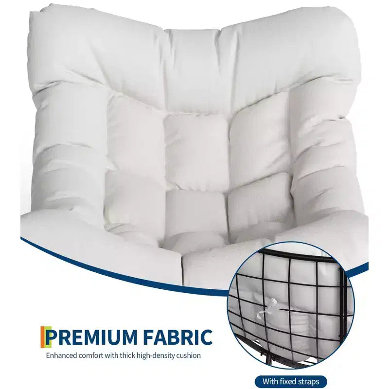 Sedia a dondolo Papasan da esterno in rattan con poggiapiedi, poltrona reclinabile e poggiapiedi da patio di grandi dimensioni, dondolo a uovo con struttura in metallo per balcone, cortile, portico, camera da letto