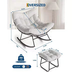 Sedia a dondolo Papasan da esterno in rattan con poggiapiedi, poltrona reclinabile e poggiapiedi da patio di grandi dimensioni, dondolo a uovo con struttura in metallo per balcone, cortile, portico, camera da letto