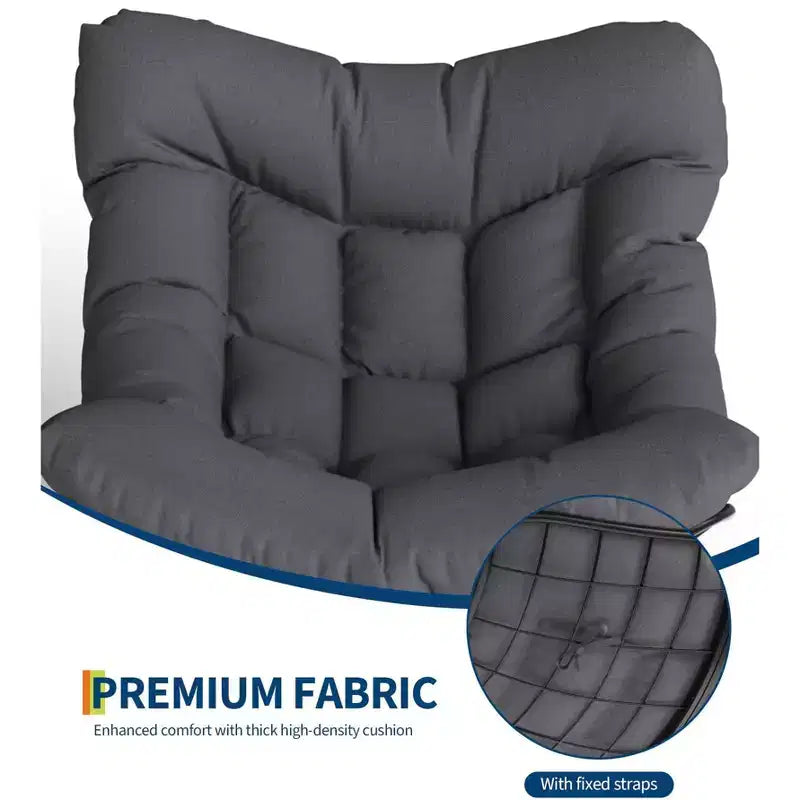 Sedia a dondolo Papasan da esterno in rattan con poggiapiedi, poltrona reclinabile e poggiapiedi da patio di grandi dimensioni, dondolo a uovo con struttura in metallo per balcone, cortile, portico, camera da letto