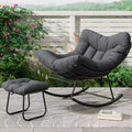Outdoor Rattan Papasan Rocking Chair with Ottoman,Oversized Patio Lounge Chair & Footrest,Metal Frame Egg Rocker for Balcony, Backyard,Porch,Bedroom