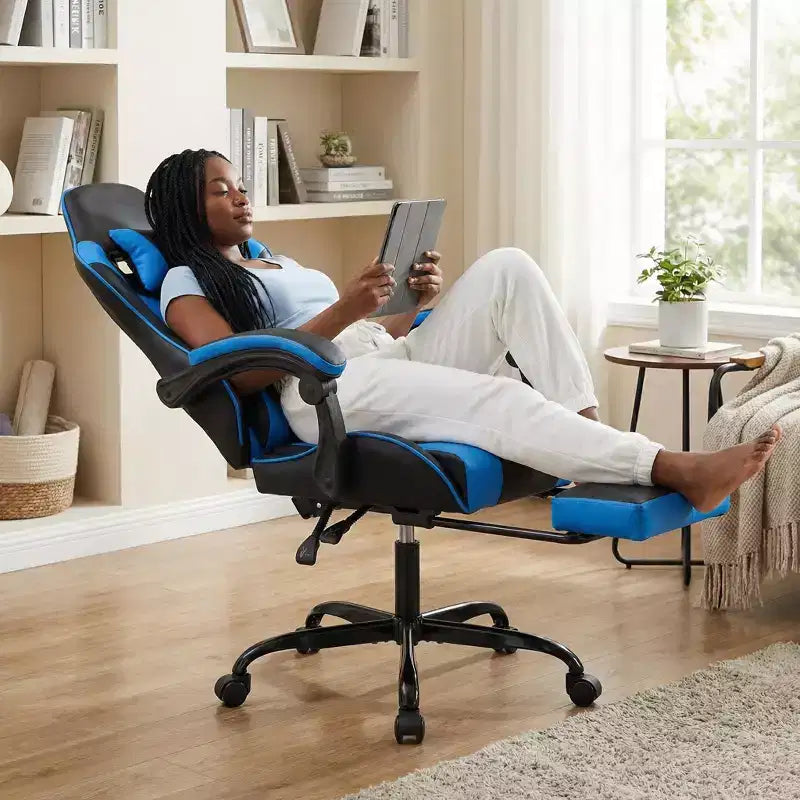Gaming Chair with Footrest, Ergonomic Computer Chair with Headrest & Lumbar Support, Breathable Height Adjustable Game Chair for Home&Office