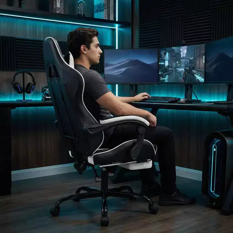 Gaming Chair with Footrest, Ergonomic Computer Chair with Headrest & Lumbar Support, Breathable Height Adjustable Game Chair for Home&Office