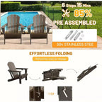 Set di 2 sedie Adirondack con portabicchieri, sedie Adirondack pieghevoli in plastica, sedie da esterno per tutte le stagioni per cortile, a bordo piscina-Panipeachy