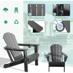 Set di 2 sedie Adirondack con portabicchieri, sedie Adirondack pieghevoli in plastica, sedie da esterno per tutte le stagioni per cortile, a bordo piscina-Panipeachy