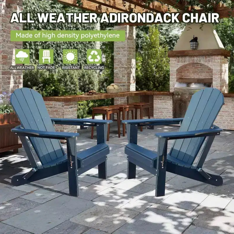 Set di 2 sedie Adirondack con portabicchieri, sedie Adirondack pieghevoli in plastica, sedie da esterno per tutte le stagioni per cortile, a bordo piscina-Panipeachy