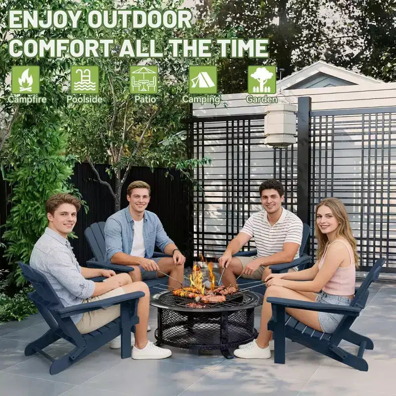 Set di 2 sedie Adirondack con portabicchieri, sedie Adirondack pieghevoli in plastica, sedie da esterno per tutte le stagioni per cortile, a bordo piscina-Panipeachy