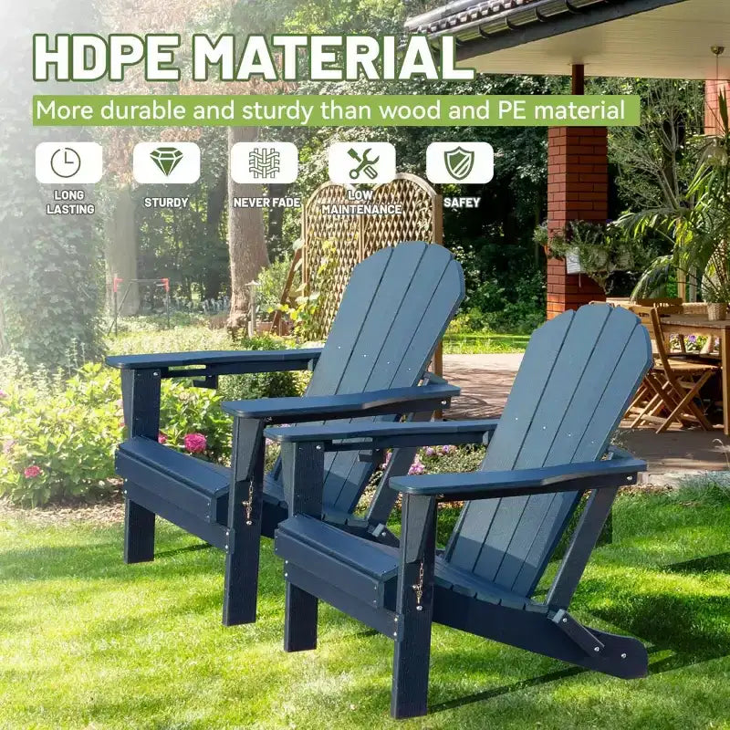 Set di 2 sedie Adirondack con portabicchieri, sedie Adirondack pieghevoli in plastica, sedie da esterno per tutte le stagioni per cortile, a bordo piscina-Panipeachy
