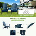 Set di 2 sedie Adirondack con portabicchieri, sedie Adirondack pieghevoli in plastica, sedie da esterno per tutte le stagioni per cortile, a bordo piscina-Panipeachy