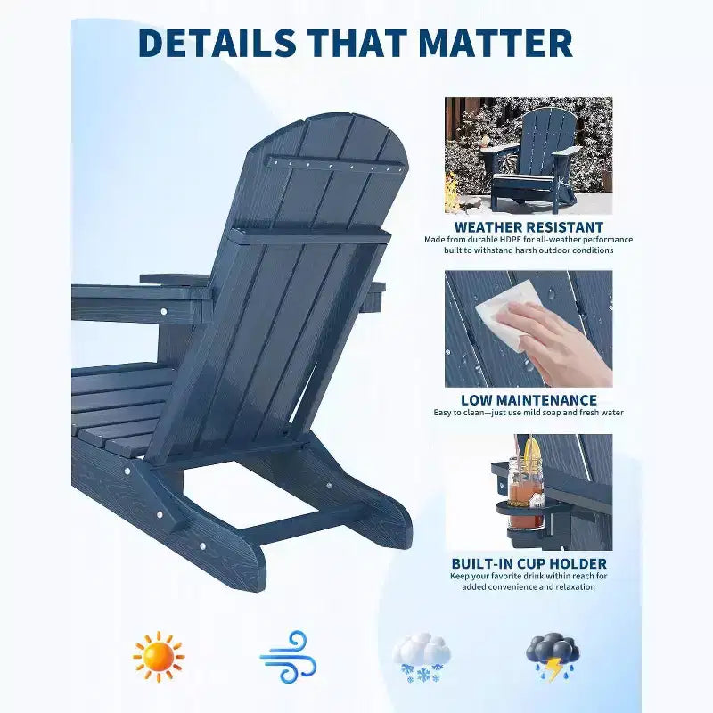 Folding Adirondack Chairs Patio Chairs Set Outdoor Adirondack Chair Weather Resistant Chair for Patio,Outside,Deck,Campfire Chairs
