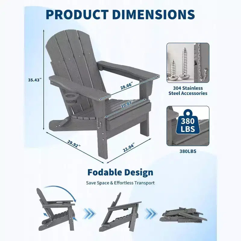 Folding Adirondack Chairs Patio Chairs Set Outdoor Adirondack Chair Weather Resistant Chair for Patio,Outside,Deck,Campfire Chairs