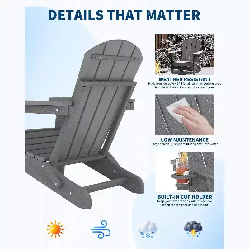 Folding Adirondack Chairs Patio Chairs Set Outdoor Adirondack Chair Weather Resistant Chair for Patio,Outside,Deck,Campfire Chairs