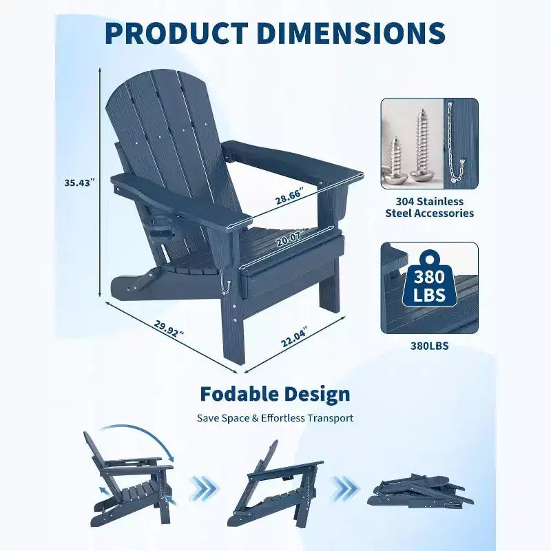 Folding Adirondack Chairs Patio Chairs Set Outdoor Adirondack Chair Weather Resistant Chair for Patio,Outside,Deck,Campfire Chairs